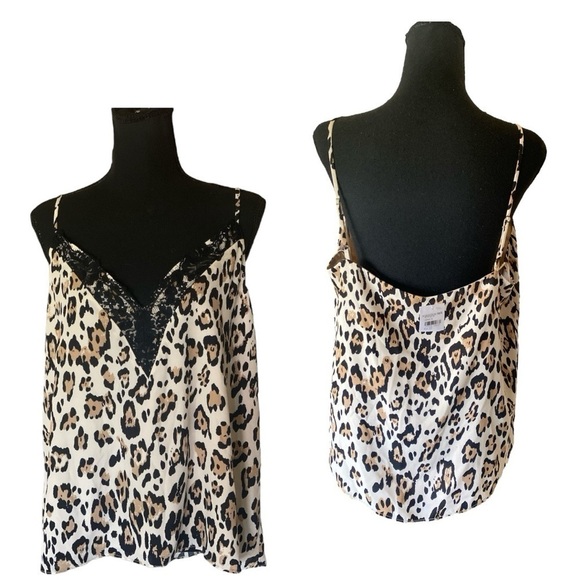 New Animal Print V-Neck Lace Trimmed Camisole Women’s Size XL Brown Black NWT - Picture 3 of 5